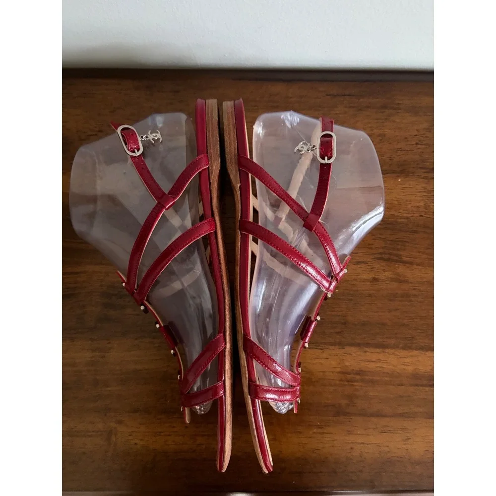 Vtg CHANEL Red Patent Leather Strappy Sling Back Sandals Size 40/US 9-9.5